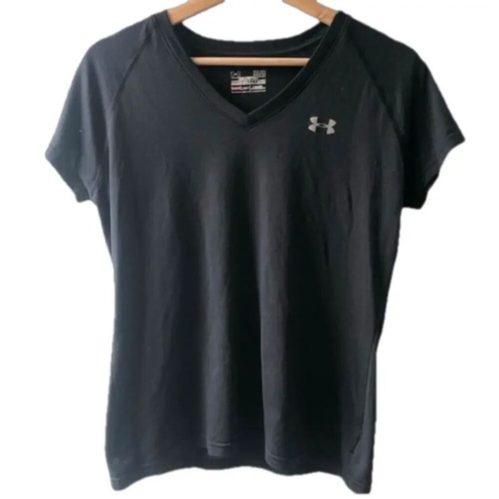 Under Armour Black HeatGear V‑Neck T‑Shirt Medium Running Workout Activewear